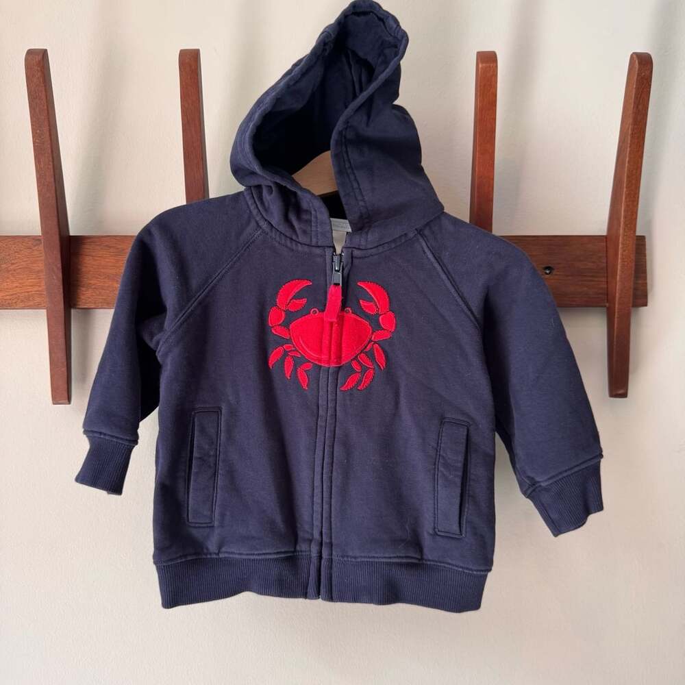 Janie and Jack Navy Blue Crab Zip-Up Hoodie Sweatshirt 6-12 Months